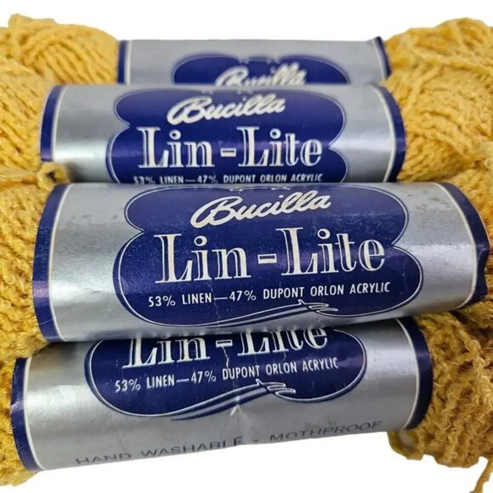 Bucilla Lin Lite Knitting Yarn Lot of 7 Skeins Gold Yellow Linen Acrylic Color 4